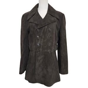 Alexida Womens Vintage 60s 70s Chocolate Brown Suede Double Breasted Pea Coat M